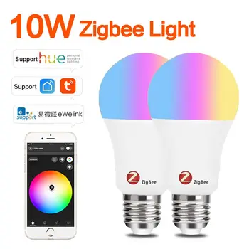 10 Вт Zigbee Smart Life Светодиодная Лампа E27 RGBCCT Беспроводное Голосовое Управление Приложением Затемняемый Прожектор Светодиодный Светильник для Alexa Google