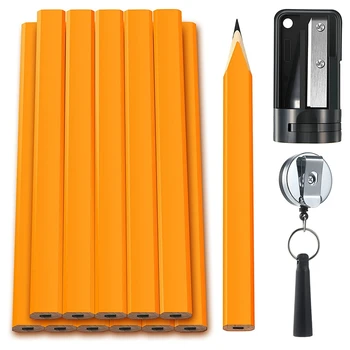 12 Шт 7 Дюйм(ов) Плоских восьмиугольных плотницких маркировочных карандашей HB с точилкой для карандашей, выдвижным держателем для ручек
