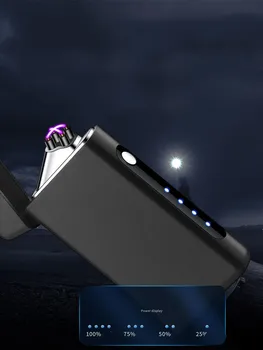 2023 Интеллектуальная Быстрая Зарядка Металлическая Ветрозащитная Портативная Зарядка через USB Импульсная Беспламенная Двойная Дуговая Светодиодная Зажигалка С Дисплеем Мужской Подарок