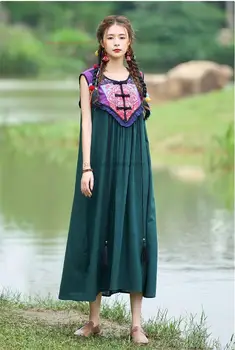 2023 китайское традиционное платье ханьфу ципао с национальной цветочной вышивкой сарафан винтажное хлопчатобумажное льняное платье без рукавов