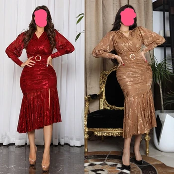 2023 Четыре сезона, новое женское платье в европейском и американском стиле, арабский Дубай, ближневосточная мода, сумка с V-образным вырезом и высокой эластичностью, юбка на бедрах