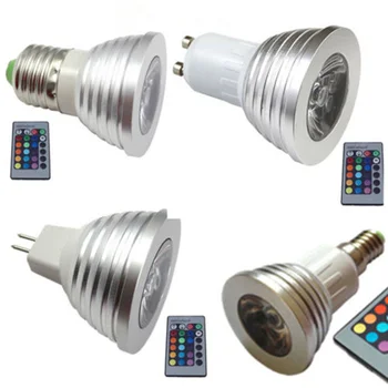 3 Вт RGB светодиодный Прожектор MR16 E27 GU10 E14 RGB светодиодный точечный светильник AC85-265V сменный цвет + 24 клавиши дистанционного Управления DHL Бесплатная Доставка