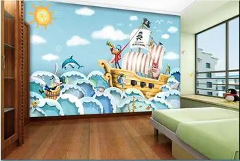 3d обои на заказ фреска нетканые настенные наклейки Hd рисованный мультфильм пиратский корабль живопись украшение ТВ настройка 3d обои