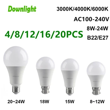 4-20 штук AC110V/AC220V светодиодные энергосберегающие лампы E27 B22 Реальная Мощность света 8 Вт-24 Вт Без стробоскопа теплый белый свет