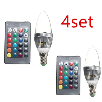 4 комплекта E14 RGB Светодиодная Лампа 16 Цветов, Меняющая Цвет Свечи, Лампа Накаливания + Пульт Дистанционного Управления Домашней RGB Беспроводной светодиодной Лампой Накаливания