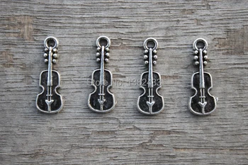 40 шт.-Гитарные подвески, Антикварные тибетские серебряные мини-Гитары с подвесками-шармами 24x7 мм