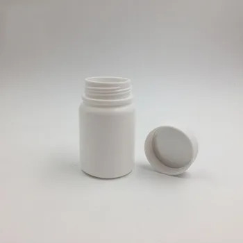 50 шт./лот, 60 мл, Белая пустая круглая бутылка для таблеток из полиэтилена высокой плотности, контейнер для капсул 60cc с завинчивающимися крышками для медицинской упаковки