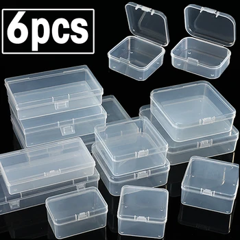 6 шт. Коробок Прямоугольная Прозрачная Пластиковая коробка для хранения ювелирных изделий Кейс Контейнер Упаковочная коробка для сбора мелких предметов Принадлежности