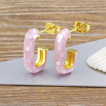 AIBEF Серьги с натуральным кристаллом в виде ракушки и камня, изысканные ювелирные изделия, серьги-кольца золотого цвета для женщин, подарок для девочек