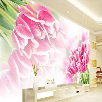 beibehang Быстро настраивает размер HD фрески 3d обои Розовые тюльпаны мяу Европа papel de parede обои для стен 3 d