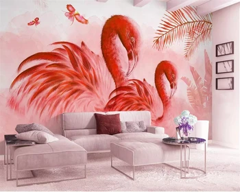 Beibehang Обои с ручной росписью маслом тропические растения фламинго современная мода ТВ фон украшение стен 3D обои