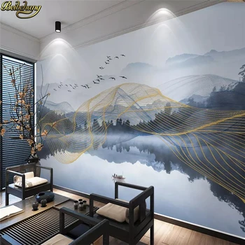 beibehang пользовательские Абстрактные золотые линии художественная 3D Фреска Рулон Обоев пейзаж отражение воды фото Стена Бумага ТВ фон