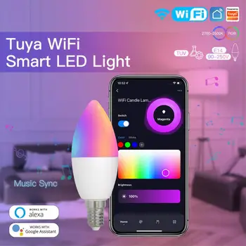 E14 5 Вт TUYA Smart WiFi RGB Светодиодная Лампочка С Регулируемой Яркостью Лампа Умный Дом Голосовое Управление Для Alexa Google Home Яндекс Алиса