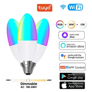 E14 Tuya WiFi/Zigbee Умная Лампочка RGB WW С Регулируемой Яркостью Лампочки Smart Life Google Home Alexa Alice App Control Светодиодная Лампа