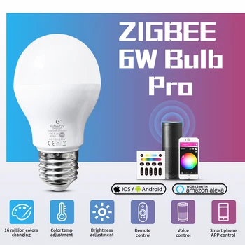 GLEDOPTO Smart ZigBee 3,0 6 Вт Светодиодная лампа Pro RGBCCT E27/E26 Лампочка Работает с Alexa Echo Plus SmartThings APP/Voice/RF Remote