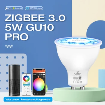 GLEDOPTO ZigBee 3.0 Smart GU10 Spotlight 5W Pro RGBCCT Светодиодная лампа с Углом луча 30 градусов Работает с приложением Alexa Echo Plus/Voice/RF