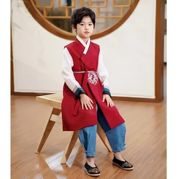 Hanfu Boys 'Hanfu, Корейский жилет из трех частей, Комплект Брюк, Платье с вышивкой для этнических меньшинств
