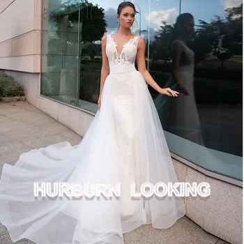 HERBURN Модные Свадебные Платья Без рукавов с V-образным вырезом 