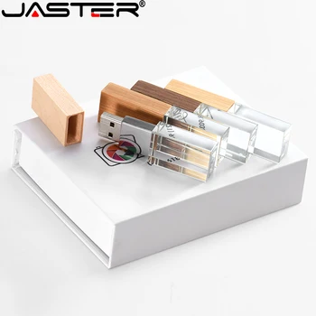 JASTER Wood Crystal Pen Drive 128 ГБ Бесплатный Пользовательский Логотип USB Флэш-накопители 64 ГБ Цветная печать Memory Stick 32 ГБ Флешка Реальной Емкости