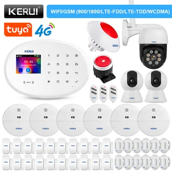 KERUI W204 Сигнализация WIFI GSM 4G Tuya Smart APP Пульт дистанционного управления Детектор движения Дверной датчик Беспроводная Сирена с IP камерой