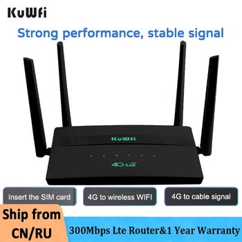 KuWFi 300 Мбит/с, 4G Беспроводной маршрутизатор со слотом для SIM-карты, модем, Домашняя точка доступа, Wi-Fi Маршрутизатор, поддержка RJ45 WAN LAN, 32 Пользователя, 4 антенны