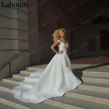 Laboum, Элегантные свадебные платья для женщин с V-образным вырезом, Винтажные трапециевидные платья с открытыми плечами и шлейфом, vestidos de novia