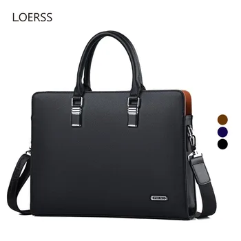 LOERSS, Мужской кожаный портфель, деловые сумки для ноутбуков, 14-дюймовые Наплечные сумки большой емкости, водонепроницаемые сумки для поездок на работу для мужчин