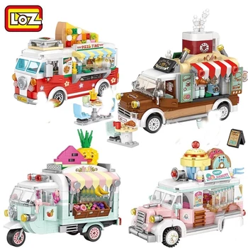LOZ Blocks Mini Street View Food Truck Friut Pizzle Мобильная Модель Автомобиля Строительные Кирпичи Детская Игрушка для Мальчика Подарок на День рождения для Девочки