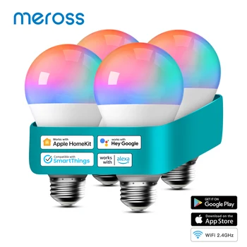 Meross Умная лампа WiFi лампочка светодиодная лампа RGBWW с регулируемой яркостью E26 E27 B22 9 Вт (эквивалент 60 Вт) Поддержка Alexa Google Home SmartThings