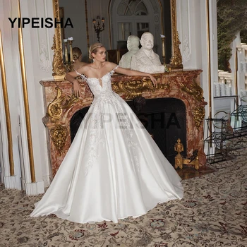 New V-Neck Lace Appliques A-Line Wedding Dress Backless Spaghetti Straps Bridal Gown robe de soirée de mariage Свадебное платье