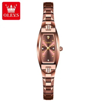 OLEVS Новые модные Роскошные Элегантные женские часы из розового золота с бриллиантовым ремешком из вольфрамовой стали, водонепроницаемые кварцевые часы 5501