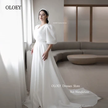 OLOEY Винтажные Простые Арабские свадебные платья Трапециевидной формы из корейской Органзы С V-образным вырезом, Пышными рукавами и шлейфом, Свадебные платья Robe de mariage