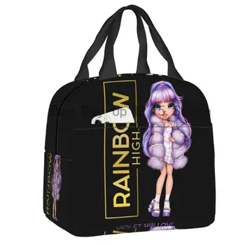 RainbowHigh Фиолетовая Ивовая изолированная сумка для ланча для женщин, Герметичный термоохладитель, коробка для ланча, Офисная сумка для пикника, дорожная сумка для ланча