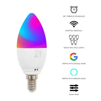 Smart E14/E27 WiFi светодиодные лампы-свечи Работают с Alexa Google Home 5 Вт Лампа в форме Свечи с Эмуляцией Пламени Декоративные лампы