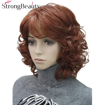 StrongBeauty средней длины Вьющиеся парики из синтетических женских волос Блондинка/черный/бордовый Много цветов