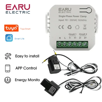 Tuya App Умный Двухсторонний WiFi Счетчик энергии 80-300A AC110V 220V с Зажимом CT kWh Power Монитор Потребления электроэнергии