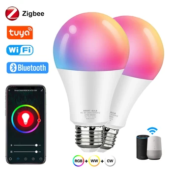 Tuya Smart Zigbee Лампа WiFi Лампа E27 B22 15 Вт 18 Вт Bluetooth APP Control RGB С Регулируемой Яркостью 110 В 220 В Светодиодный Светильник Для Работы в помещении с Alexa