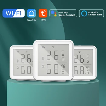 Tuya WIFI Датчик температуры Влажности, Гигрометр, Термометр, ЖК-дисплей, Умный Дом, Alexa, Google Assistant, Дистанционное Управление