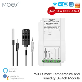 WiFi Умный модуль переключения температуры и влажности, Датчик с двойным релейным выходом, приложение Smart Life, беспроводной контроллер, работа с Alexa Google