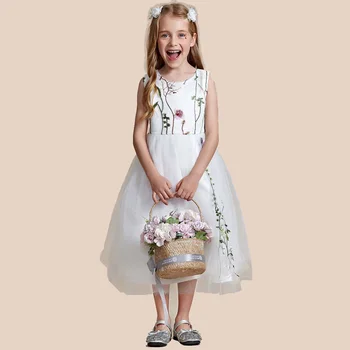 YZYmanualroom Вышитое тюлевое платье с цветочным узором без рукавов для девочек от 2 до 15 лет