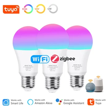 Zigbee Tuya Wifi Умная Лампа E27 15 Вт 18 Вт Zigbee Светодиодная лампа Smart Life E27 RGB Светодиодная лампа Работает С Alexa Google Home 110 В 220 В