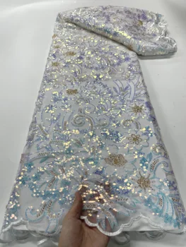 Африканская кружевная ткань с блестками 2023 Высококачественная французская тюлевая Кружевная ткань С бисерными нигерийскими кружевами Ткань Для свадебного платья JY1751