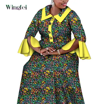 Африканская одежда Дашики для женщин с принтом Анкары, традиционные африканские платья-халатики в стиле Макси с длинным рукавом, вечерние платья Wy10023
