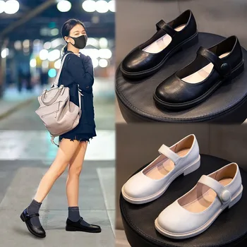 Белые туфли из натуральной кожи на плоской подошве с открытым носком, тонкие туфли для студенток, Повседневная женская обувь в стиле Лолиты