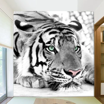 Бесплатная доставка, индивидуальные черно-белые животные Тигр, 3D обои, фреска, диван для гостиной, ТВ-фон, обои для прихожей