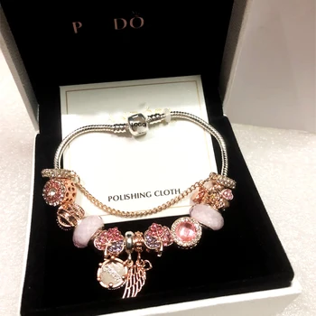 Браслет из розового золота с опалом, Пудра, Ослепительный цветок, бусины, браслеты с подвесками из бисера для женщин (без коробки)