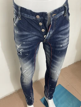 Весенние джинсы 2023, мужские джинсы D2, выстиранные темно-синие джинсы трехмерной резки, тонкие маленькие ножки, микро-пулевидная одежда tide