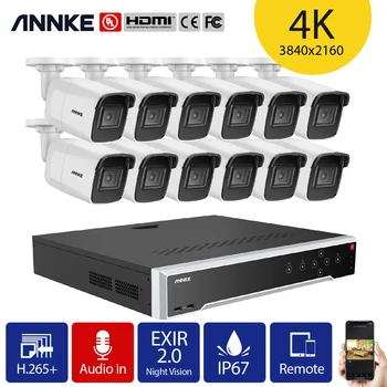 Видеосистема Безопасности ANNKE 4K Ultra HD POE 12MP H.265 + 16CH NVR С 12X8-Мегапиксельными Всепогодными IP-камерами видеонаблюдения Аудиозапись