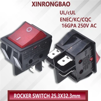 высококачественный Защелкивающийся Кулисный переключатель Ввода-вывода питания 4/6 контактов с подсветкой 16A 250VAC 16A RF красный индикатор переменного тока KCD4 ENEC/KC/CQC/UL