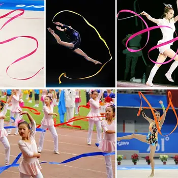 Гимнастическая лента для верчения палки, разноцветные ленты для спортзала, танцевальная лента, лента для художественной гимнастики, обучение ритмическому искусству